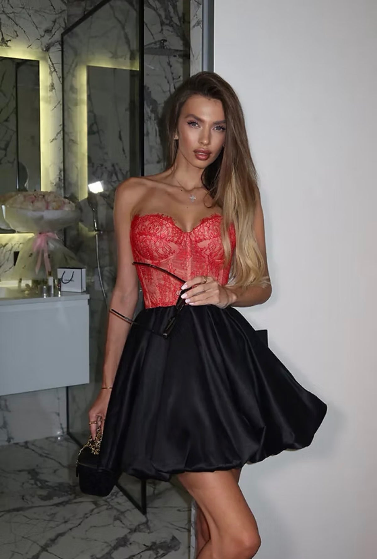 Black ballon satin skirt