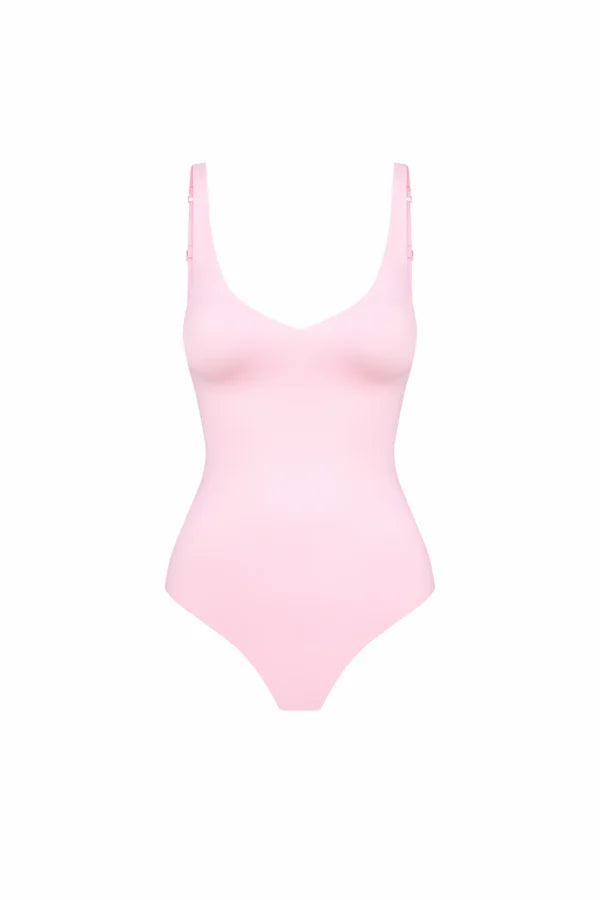 SLEEVELESS V-NECK BODYSUIT — PINK