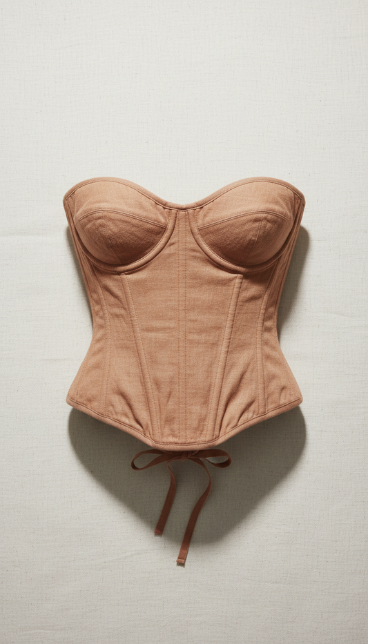 Earth Clay Linen Corset with Signature Boning