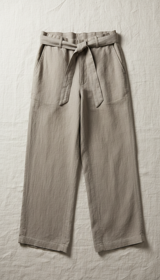 Warm Grey Linen Wide-Leg Trousers