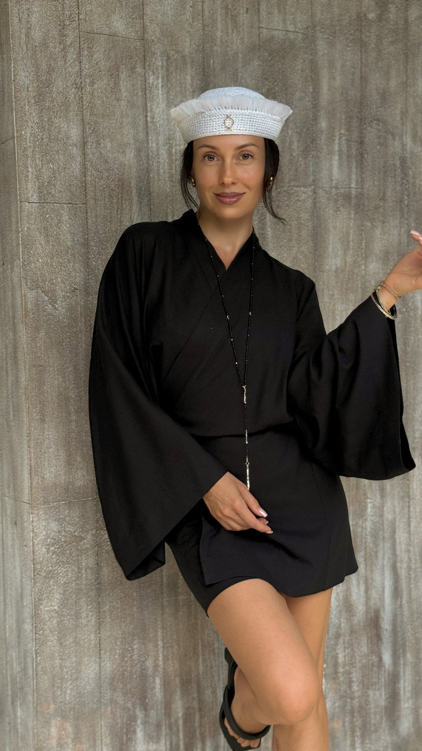 Black linen kimono with ties