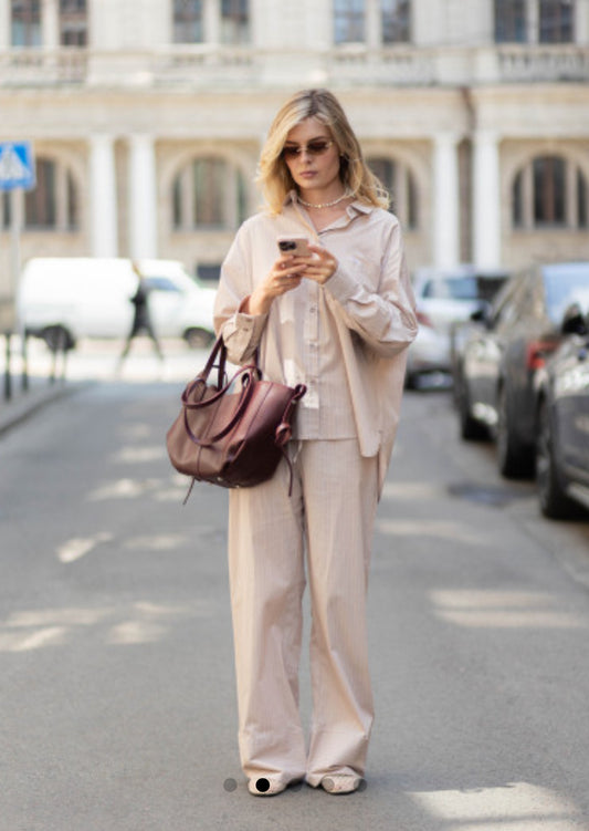 BEIGE COTTON SHIRT AND PANTS SUIT