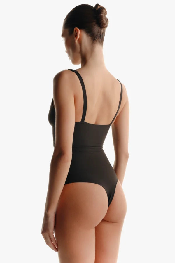 SLEEVELESS V-NECK BODYSUIT — BLACK