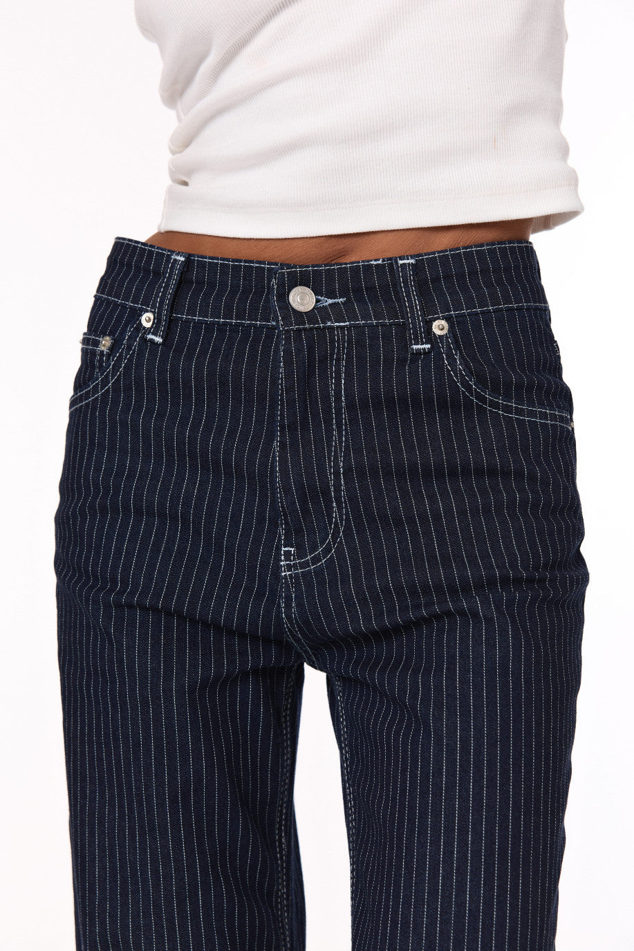DARK BLUE STRIPED WIDE-LEG JEANS