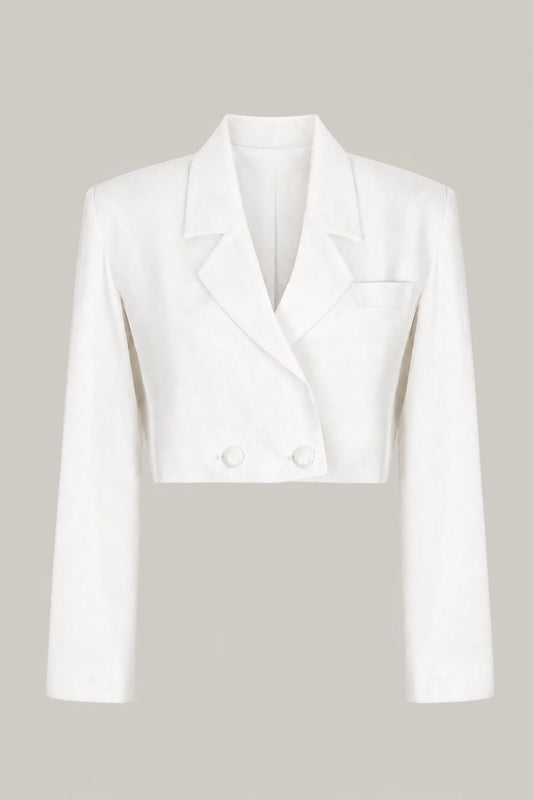 MILKY WHITE CROPPED DOUBLE-BREASTED BLAZER | PARIS COLLECTION
