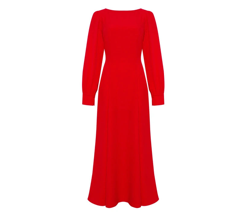 Midi dress with red lines at the hips