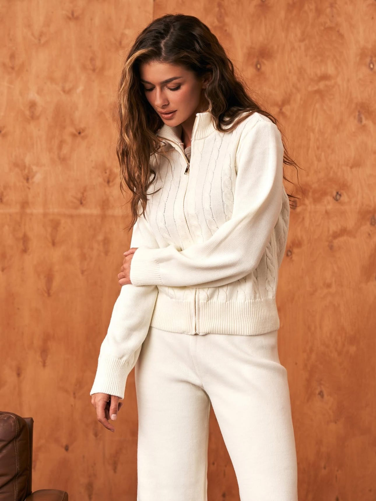 Cable-Knit Suit in Milk