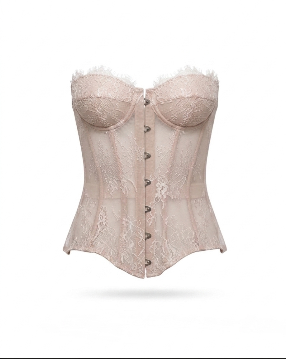 Sheer Floral Lace Corset Top with Front Clasps⁠