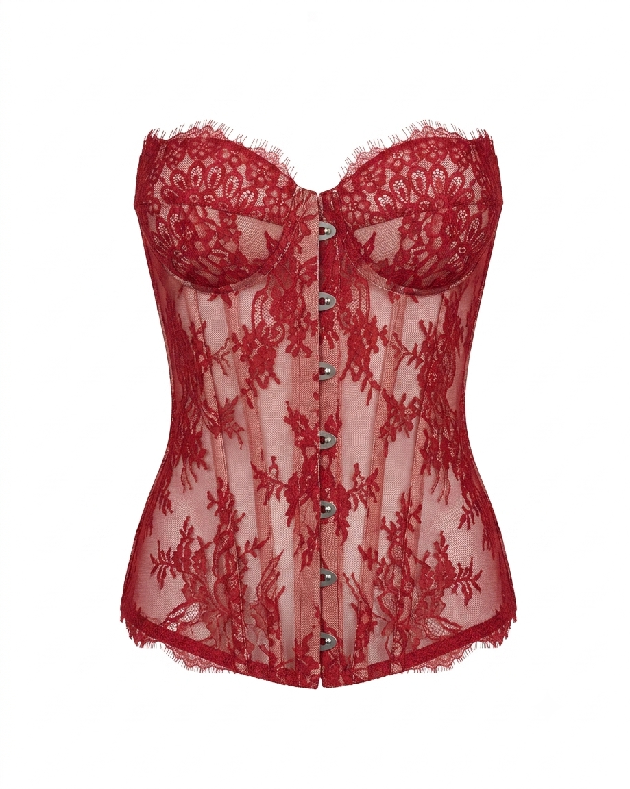 Red Translucent Lace Corset Top