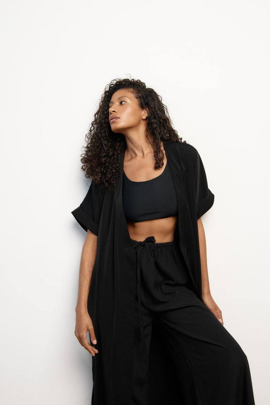 Black Thai Kimono Suit – Relaxed Kimono & Wide-Leg Pants Set