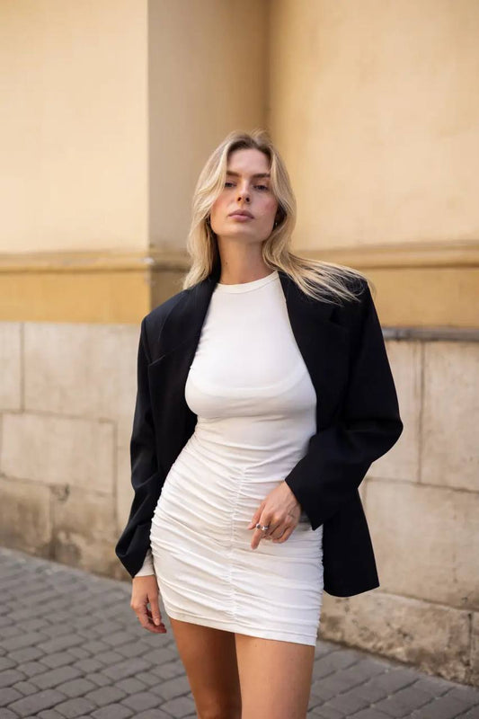 Milky mini dress with drapery