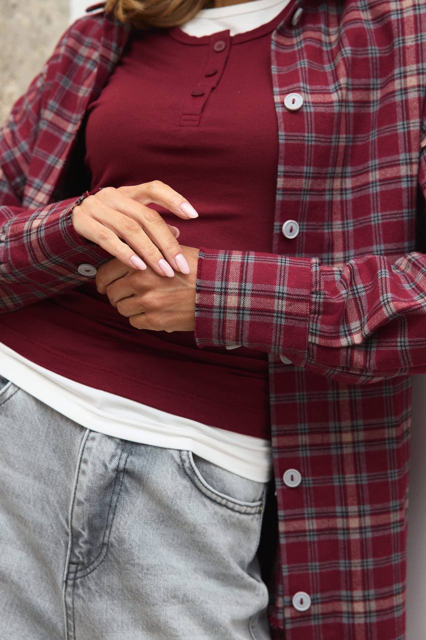 Plaid shirt with a raw hem